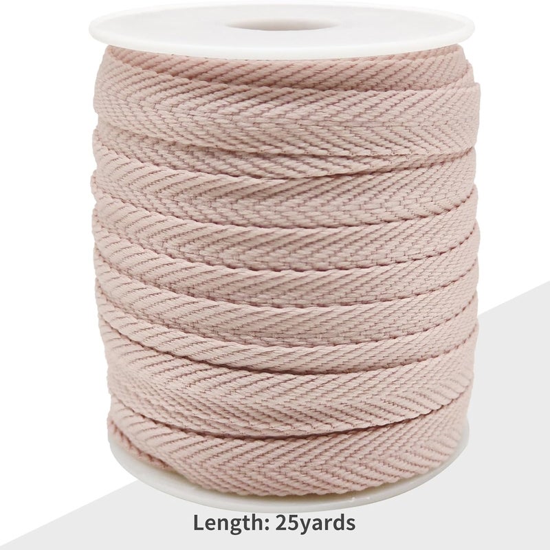Evora 3/8 Inch Herringbone Twill Tape - 25 Yards Polyester Cotton Fabric Trim, 1mm Thick Durable Soft Webbing Strap for Sewing & Garment, Crafting- Flat Double Fold Bias Tape (Bean Pink 010) - Image 2